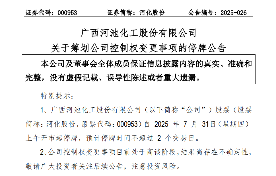 000953 拟变更控制权！周四停牌